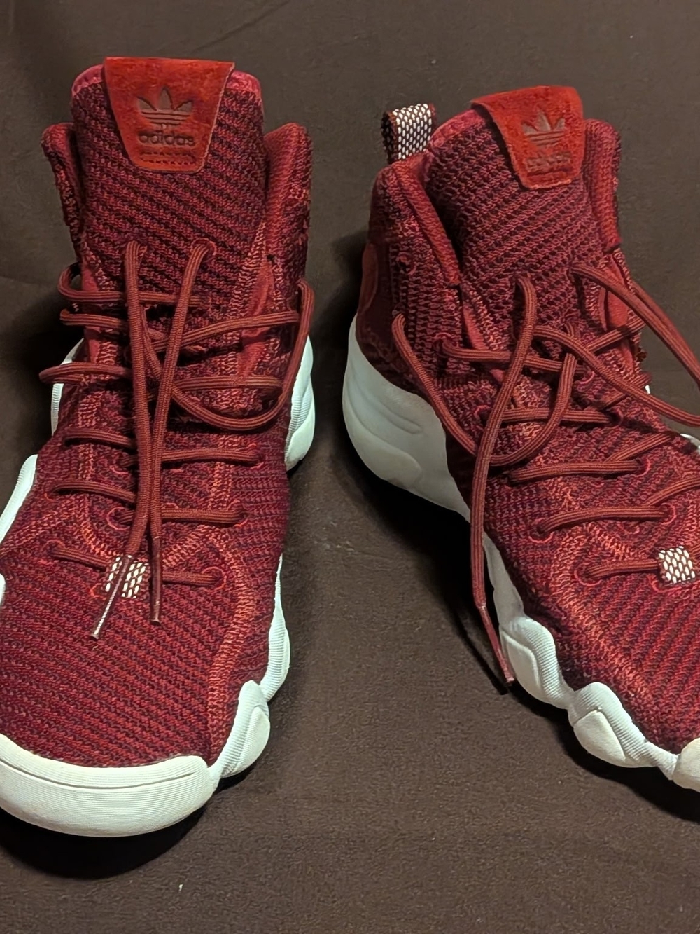 adidas Men's Burgundy Knit High-Top Sneakers with White Sole